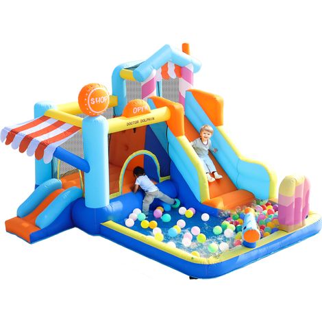 CHICFURN Castello gonfiabile per bambini 200x193x158 cm Oxford multicolore con soffiatore 450 W (1/5)