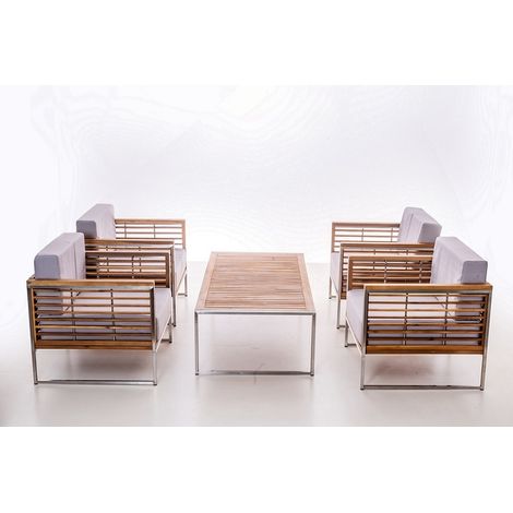 Gartenmöbel Lounge Set ARTEMIS II creme 5- Teilig mit Kissen Wetterfest Garten Terrasse Balkon