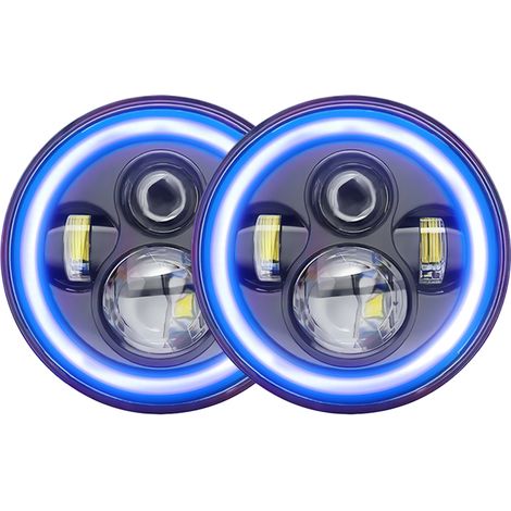 2 faros LED redondos de 7 pulgadas, luces de circulación diurna, intermitentes, luz de cruce, luz de carretera, aros rojos, compatibles con Jeep Wrangler JK TJ LJ CJ, Hummer H1 H2, Chevy, Ford, camion (1/5)