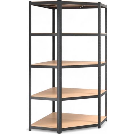 Scaffale angolare in acciaio zincato con 5 ripiani legno 40x70x40x90x90x180 cm ideale per garage e magazzini (1/5)