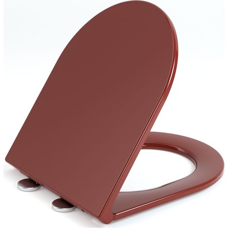 Siège de Toilette Forme D en Thermodur Premium Cuvette Toilette Disponibles - Double Frein de Chute Soft-Close - Fixation Stable & Inox - AquaWise Carmin (1/4)