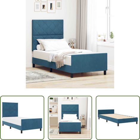 vidaXL Sommeil confortable - Lit à ressorts avec tête de lit Bleu foncé 100 x 200 cm Velours (1/5)