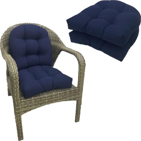 Gartenmöbelkissen, U-förmige Stuhlkissen für den Außenbereich, 2er-Set, wasserdichte Korbstuhlkissen, Sitzkissen-Set für den Außenbereich, 48 x 48 cm (Farbe: Marineblau)