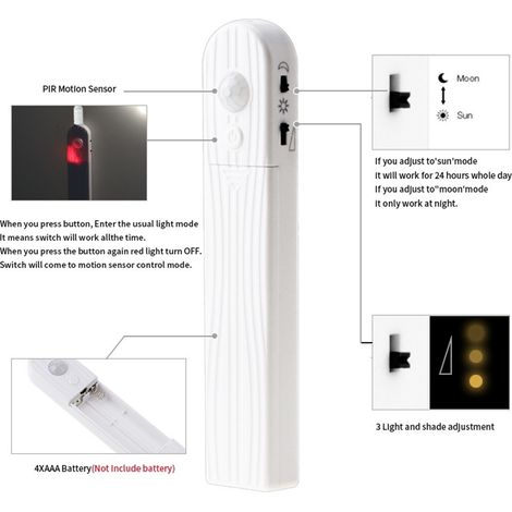 Détecteur de mouvement sans fil 1M 2M 3M - Ruban LED à piles pour éclairage nocturne sous lit, placard, escalier et couloir