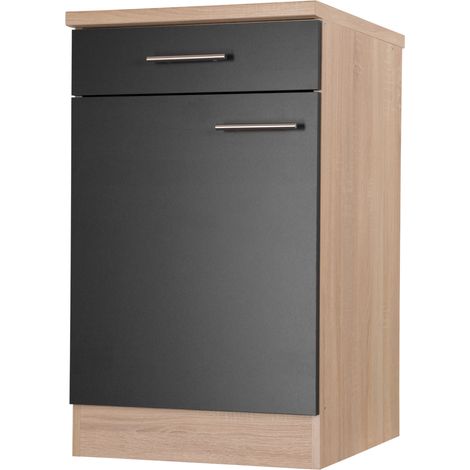 Unterschrank Küchenschrank Schublade 50 cm Eiche Sägerau Schwarz Merle Respekta