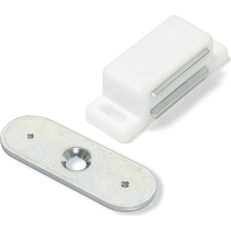 Emuca – Lot de 20 ferme-portes magnétiques – Acier et plastique – Force de maintien 3,2 kg – Pour meubles avec installation facile