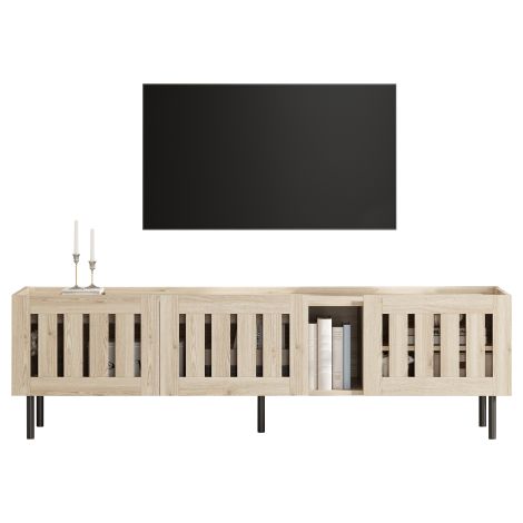 Meuble bas 160 × 40 × 47 cm, meuble TV minimaliste, meuble TV en bois naturel, meuble au design ajouré, meuble TV adapté aux téléviseurs de 65 pouces, MDF (1/5)