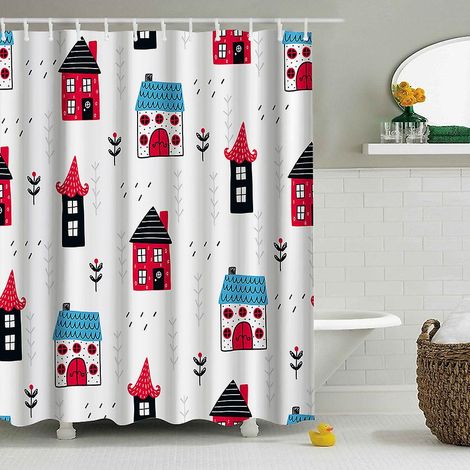 Rideau de douche en polyester épais, imperméable et lavable en machine, 180 x 180 cm, modèle 16, traité anti-moisissure. (1/2)