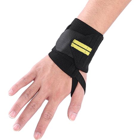 Bandage de soutien pour poignet ajustable, idéal pour la musculation et le fitness (noir et jaune) (1/5)