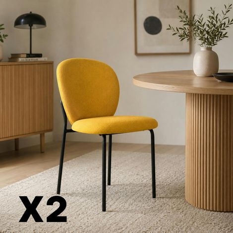 Chaise tissu moutarde design arrondi (lot de 2) LORA (1/5)