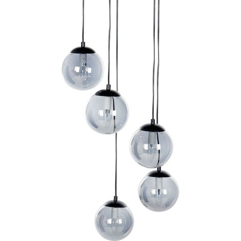 Lampe Suspension en Verre et Acier Noir Ampoule E14 non Incluse 5 Lumières Noel