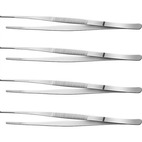 Lot de 4 pinces fines de 30 cm (12 pouces), en acier inoxydable, pour la cuisine, les réparations et la préparation des aliments. (1/5)