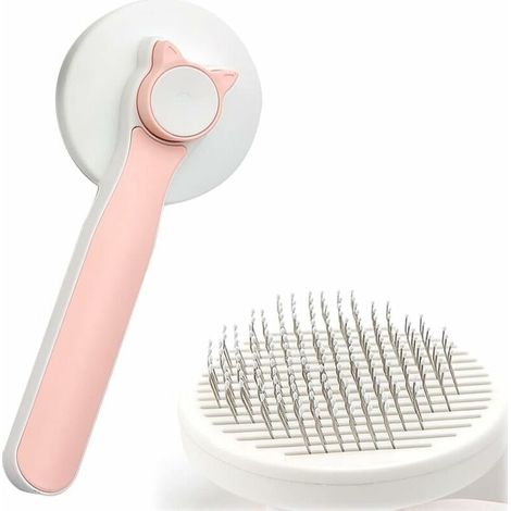 (Rose)Brosse de toilettage pour chat, brosse auto-nettoyante pour chats, brosse à poils longs et courts, brosse à poils courts pour enlever les sous-poils lâches (1/4)