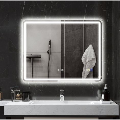 MODFU – Espejo de baño LED Bluetooth con reloj y antivaho, 342 LED y 3 colores – Plateado (1/5)