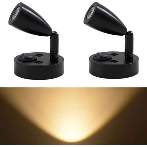 2 x 12V RV LED Spotlight Reading Lamp, taille compacte, avec port de chargement USB, projecteur rotatif à 360°, lumière chaude 3000K, convient aux camions, remorques et lampes de chevet (noir). (1/5)
