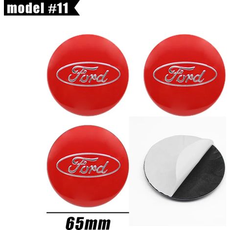 (Rouge Argent 65 mm) 4 autocollants/emblèmes pour enjoliveurs de roue de voiture, compatibles avec Focus, Fiesta, EcoSport, Escort, Mondeo et Mustang. (1/4)
