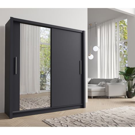 Armoire moderne grise 2 portes coulissantes 205cm ULRIC (1/5)