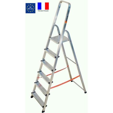 Escalux – Escabeau aluminium 6 marches – Hauteur de travail 3,20 m – Charge max 150 kg – Système anti basculement – Embouts antidérapants (1/5)