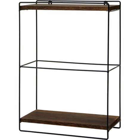 Scaffale mensola portaoggetti pensile 2 ripiani HHG-620 ferro verniciato legno marrone scuro