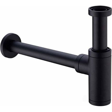 Laiton Siphon de Lavabo, Universel Syphon avec 200mm Tube d'extension, 1 1/4 x 32mm Réglable Sifon Anti Odeur Anti-fuite, Noir Mat (1/5)
