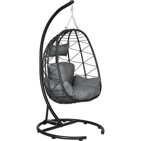 Fauteuil suspendu en rotin avec structure en acier, coussins et housse imperméable, 195 cm (1/5)