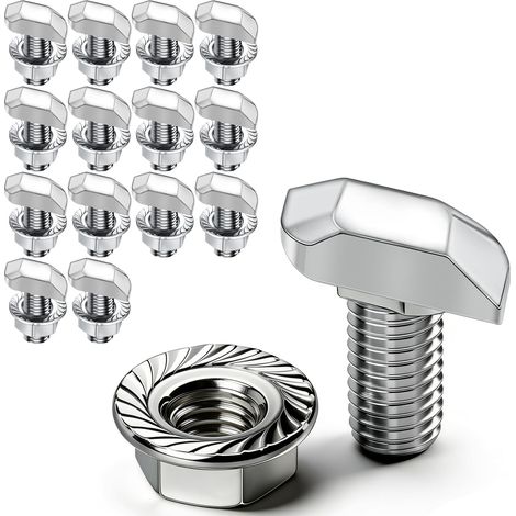 Lot de 14 vis à tête marteau M6 x 12 - En acier inoxydable A2-70 - Vis à tête marteau M6 avec écrous à dents de blocage - Écrous à bride M6 - Pour rail de montage solaire PV, serre et profil en (1/5)