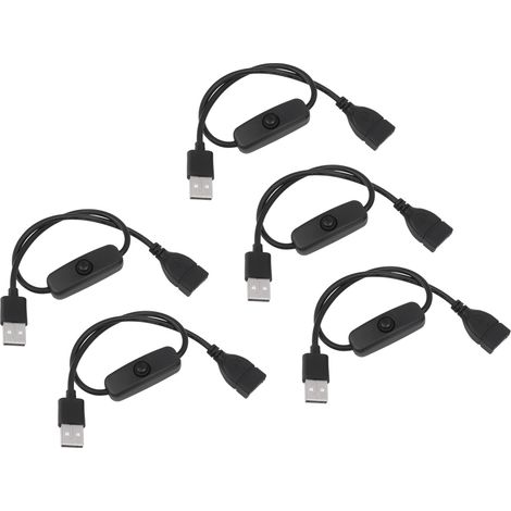 Lot de 5 interrupteurs marche/arrêt, câble mâle-femelle 2 broches, rallonge USB en PVC avec bouton-poussoir pour enregistreur de conduite et éclairage LED, noir (1/5)