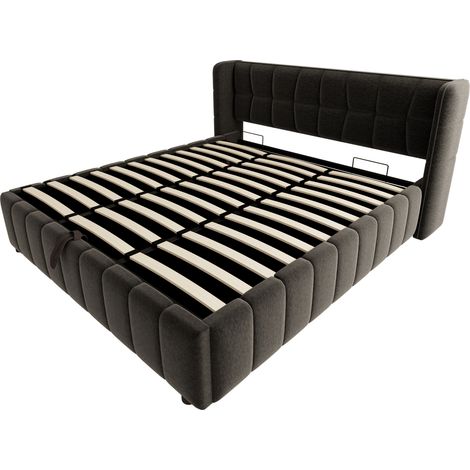 Cama tapizada gris 180 x 200 cm con somier de láminas y arcón de almacenamiento MODENUIT (1/5)