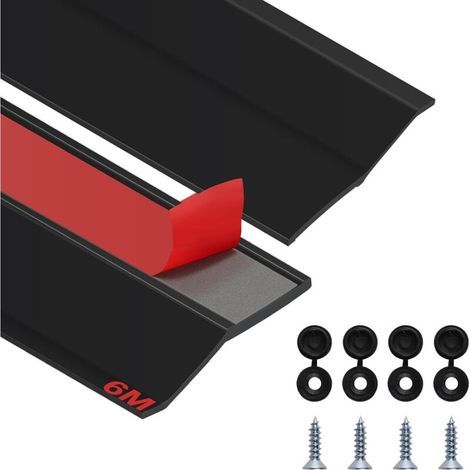 6m Self-Adhesive Up-and-Over Garage Door Seal, Universal Rubber Edge Seal for Top, Bottom and Sides of Garage/Warehouse Doors, Black (1/5)