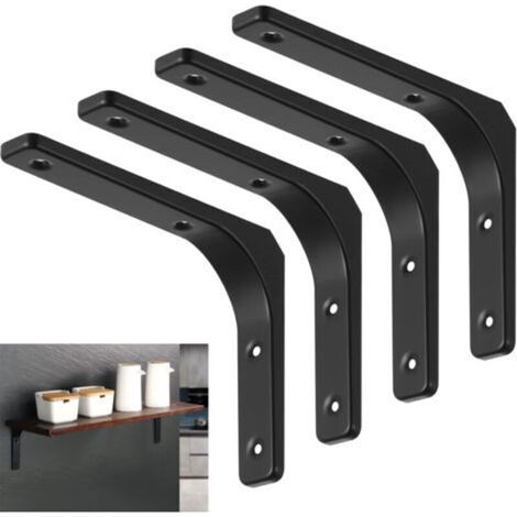 Équerres murales pour étagères – Lot de 4 supports métalliques noirs 150 × 200 mm, robustes et discrets (1/5)