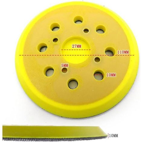 Plateau De Ponçage - 125 Mm - 8 Trous - Patin Pu - Jaune - 1 Pièce (1/4)