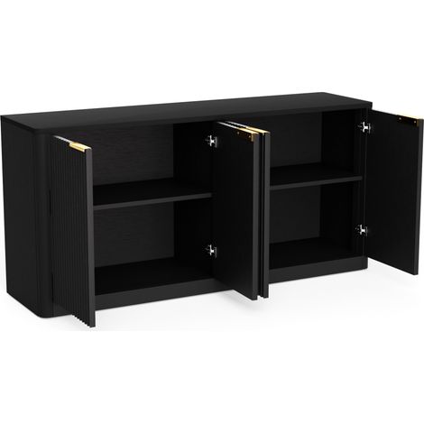 Buffet moderne 4 portes avec design ondulé, bois et finition noire, 150 x 40 x 70,5 cm (1/5)