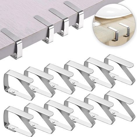 Pince Nappe Clips Inoxydable, 12 Pcs Réglables Pinces de Couverture de Table, Nappe Clips Anti-Glissant (1/5)