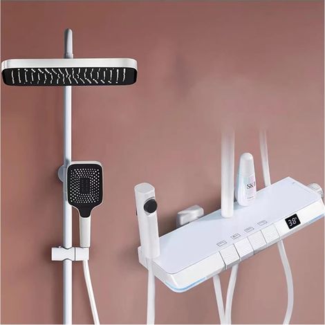 Ensemble de douche mitigeur thermostatique intelli Robinet de système de douche de salle de bain numérique Led ， Robinets de salle de bain cascade fixés au mur ， Pommeau de douche pluie Ensemble de do (1/5)