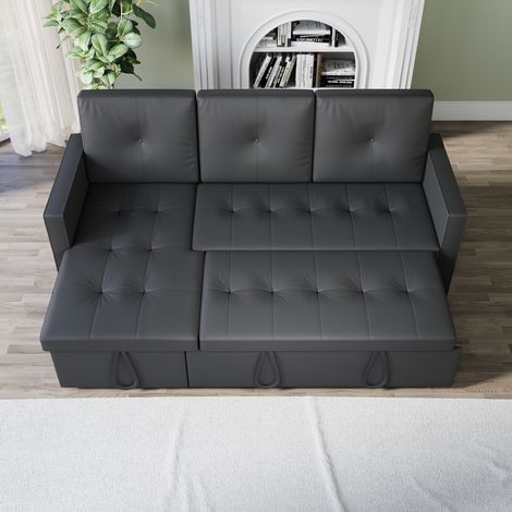 ELEGANT 3-Seater Corner Sofa Bed 3-in-1 with Pull-Out Bed and Hidden Storage, Functional and Space-Saving, Dark Gray
