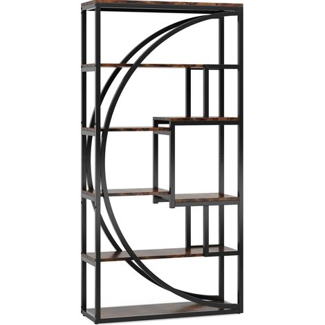 CHICFURN Libreria aperta 80x30x179 cm metallo nero e legno, design geometrico (1/5)