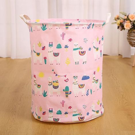 Faltbarer Wäschekorb und Spielzeugaufbewahrungsbehälter aus Segeltuch fürs Kinderzimmer (rosa Alpaka-Muster) (1/5)