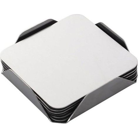 Sets de table carrés - Ensemble de 6 pièces - Acier inoxydable - Sous-verres antidérapants - Support de rangement inclus (1/2)