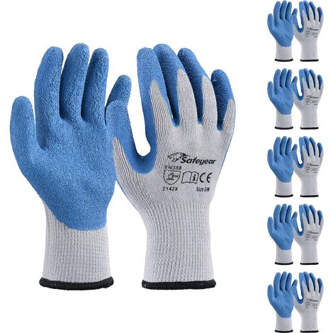 LY3013 Latex Work Gloves, 5 Pairs – Blue/Grey, Anti-slip, Abrasion Resistant (EN388) for Construction Sites, Gardens, and Everyday Use (1/5)