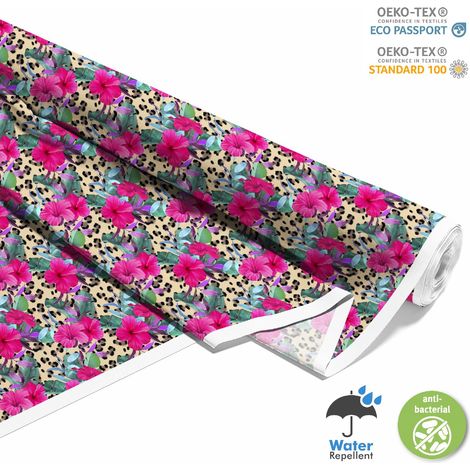 TESSUTI DECORATIVI PER ESTERNI OXFORD - Motivo Ibisco su Leopardo (1/5)