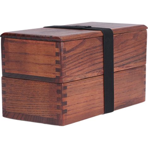 Boîte à lunch rectangulaire empilable à 2 étages en bois naturel, boîte bento, récipient pour sushis, vaisselle de cuisine (1/5)