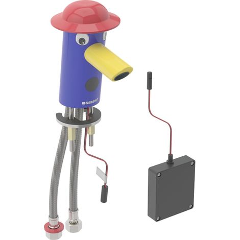 Geberit Bambini Waschtischarmatur Batteriebetrieb, mehrfarbig: Mischer=mit Mischer, Korpus: ultramarinblau / pulverbeschichtet, Hut: karminrot, Auslauf: rapsgelb / pulverbeschichtet (1/5)