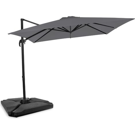 Freitragender Premium-Sonnenschirm Pisogne 300x300cm – Robuster Sonnenschirm – Kombi-Set inklusive füllbaren Premium-Sonnenschirmfliesen – Um 360° drehbar – Neigbar – UV-beständiges Segeltuch – Grau –