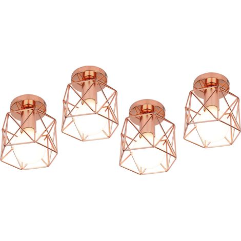 Deckenleuchte Vintage Deckenlampe mit Ø15cm Würfel-Form Käfig Semi-Flush Mount Licht mit E27 Fassung für Loft Esszimmer Schlafzimmer Rosegold 4PCS