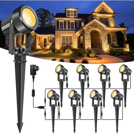 Spot LED Extérieur, 8 en 1 3000K Eclairage Exterieur, 27V Lampes de Jardin avec 19M Cordon d'alimentation et Adaptateur, Étanche IP65 Lampe de Jardin Décorative pour Pelouse, Chemin (1/5)
