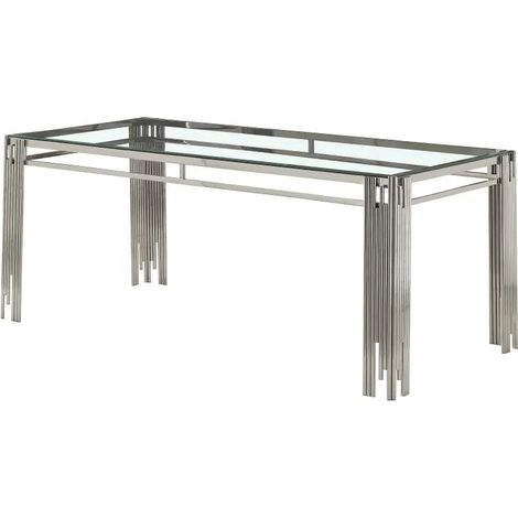 Table à manger XXL FLUTE Chrome Plateau en verre Marbré TRANSPARENT 180 cm (1/2)