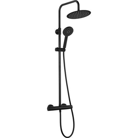 Colonne de douche avec thermostat, set de douche noir mat, style rond (1/2)