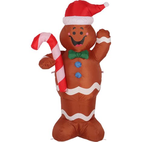 Bonhomme en pain d'épice gonflable de Noël de 1,5 m (4,92 pi) - Gonflage rapide - Décoration de jardin idéale pour les fêtes - Prise UE 220 V (1/5)