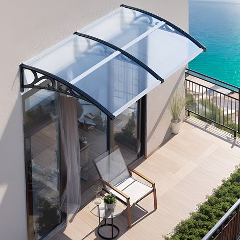 Wolketon Vordach Haustür 200×100 cm – Pultbogenvordach mit Polycarbonat-Dach & robusten ABS-Stützarmen