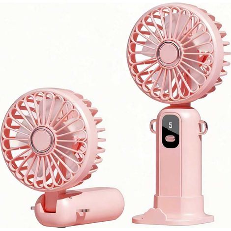 Ventilateur portable, charge rapide Type-C, 5 vitesses, inclinaison à 180°, pliable et facile à transporter, avec écran LED. Idéal pour la maison, le bureau et les voyages (rose) (1/5)